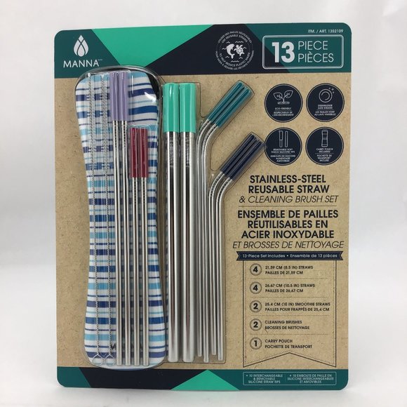Manna Reusable Stainless-Steel Straws / 13 Piece Set - Picture 1 of 3